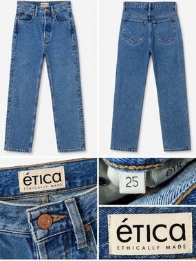 ÉTICA High Rise Straight Leg Jeans Size 25 Medium Wash Premium Denim
